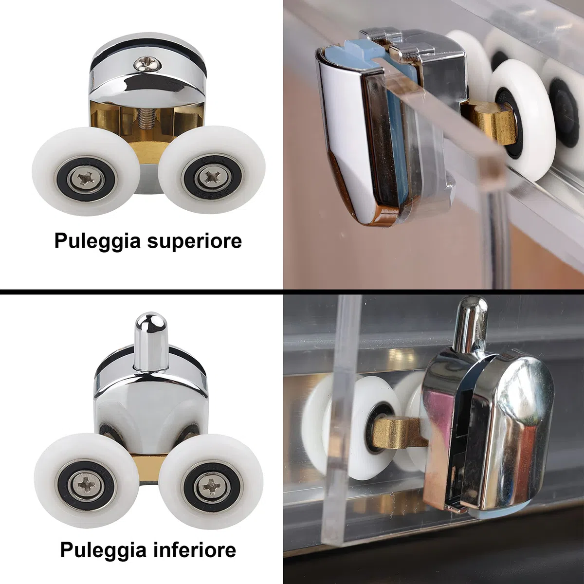 8 Set Rulli Per Porta Doccia.Rotelle Box Doccia Diametro e' 25 mm. Ruote Della Doccia per Vetro 4-6 mm.Rulli Doccia per La Porta Scorrevole Della Doccia(4 Rulli Superiori e 4 Inferiori)