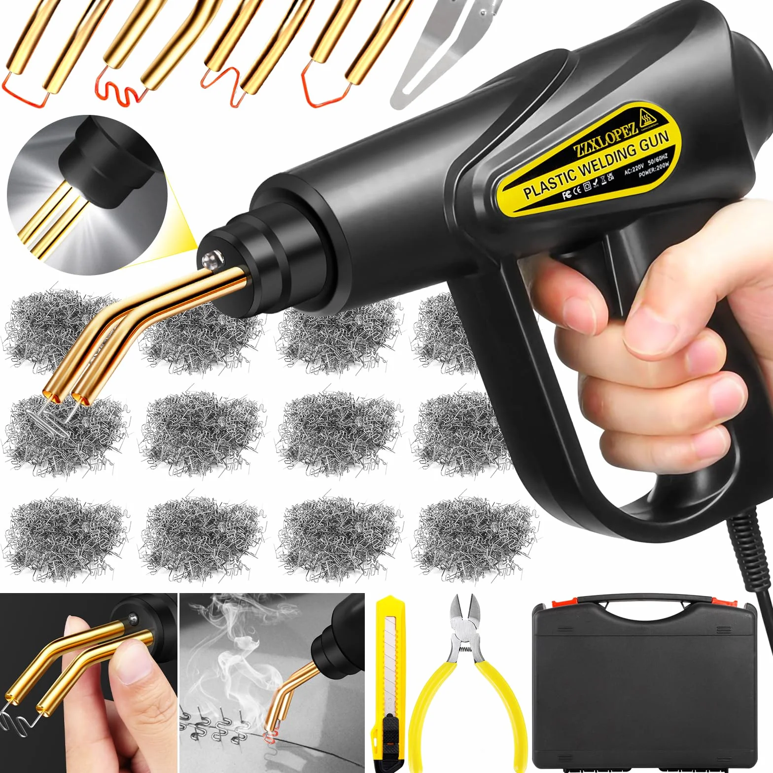 200W Saldatrice per Plastica, Kit di Riparazione Paraurti Auto con 1000pcs 6 Tipo Graffette, Plastica Saldatrice Kit, Kit di Plastica Riparazione Saldatura per Auto Paraurti/Auto Ricambi