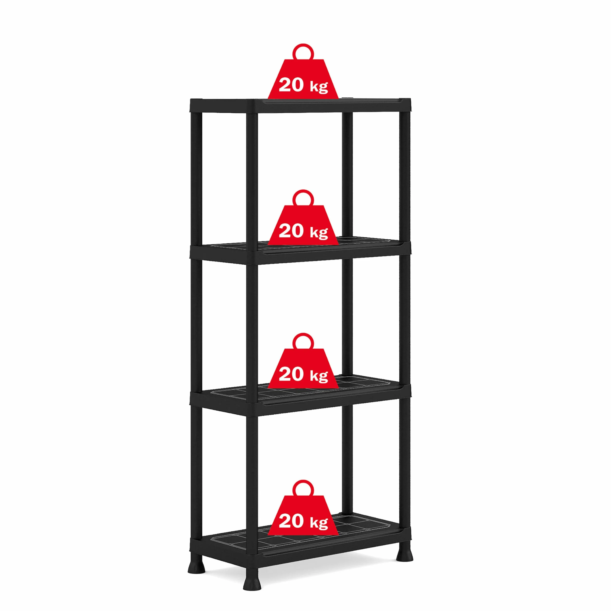 Keter 9503000 SCAFFALE 4 Ripiani PIENI Plus KIS, Nero, 60x30x135 cm