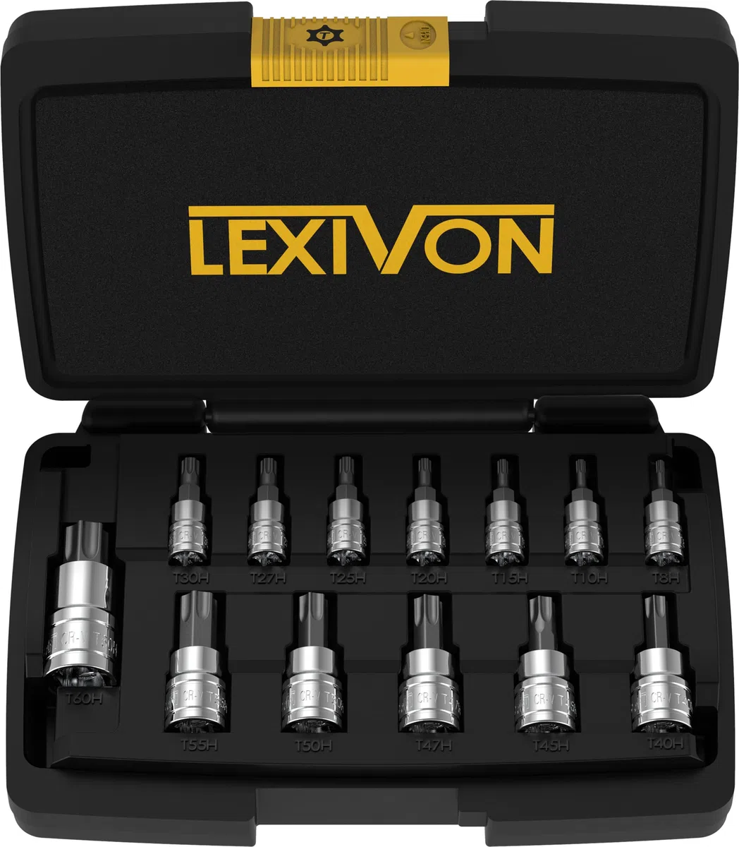 LEXIVON Chiavi Torx per avvitatore a batteria, chiavi a bussola antimanomissione, per Milwaukee, Makita, chiave dinamometrica e chiave a cricchetto, 13 Pezzi EU T8- T60 (LX-146)