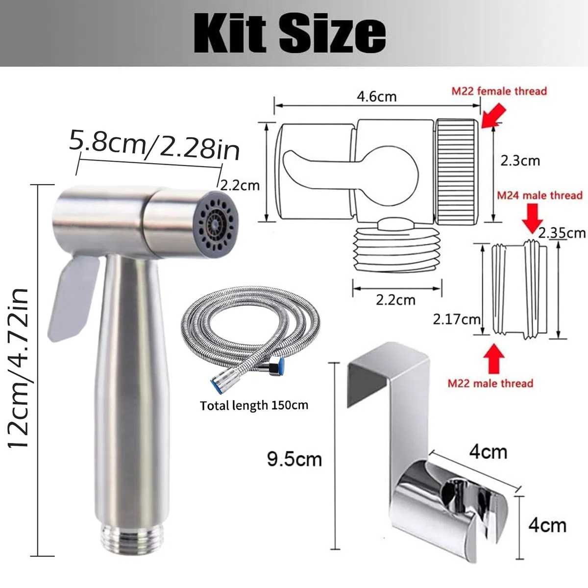 Bidet Portatile Kit Doccetta,Spruzzatore per WC con doppia modalità,doppio interruttore, in Acciaio Inossidabile, con Deviatore 2 Vie, con Tubo 1,5m e Supporto