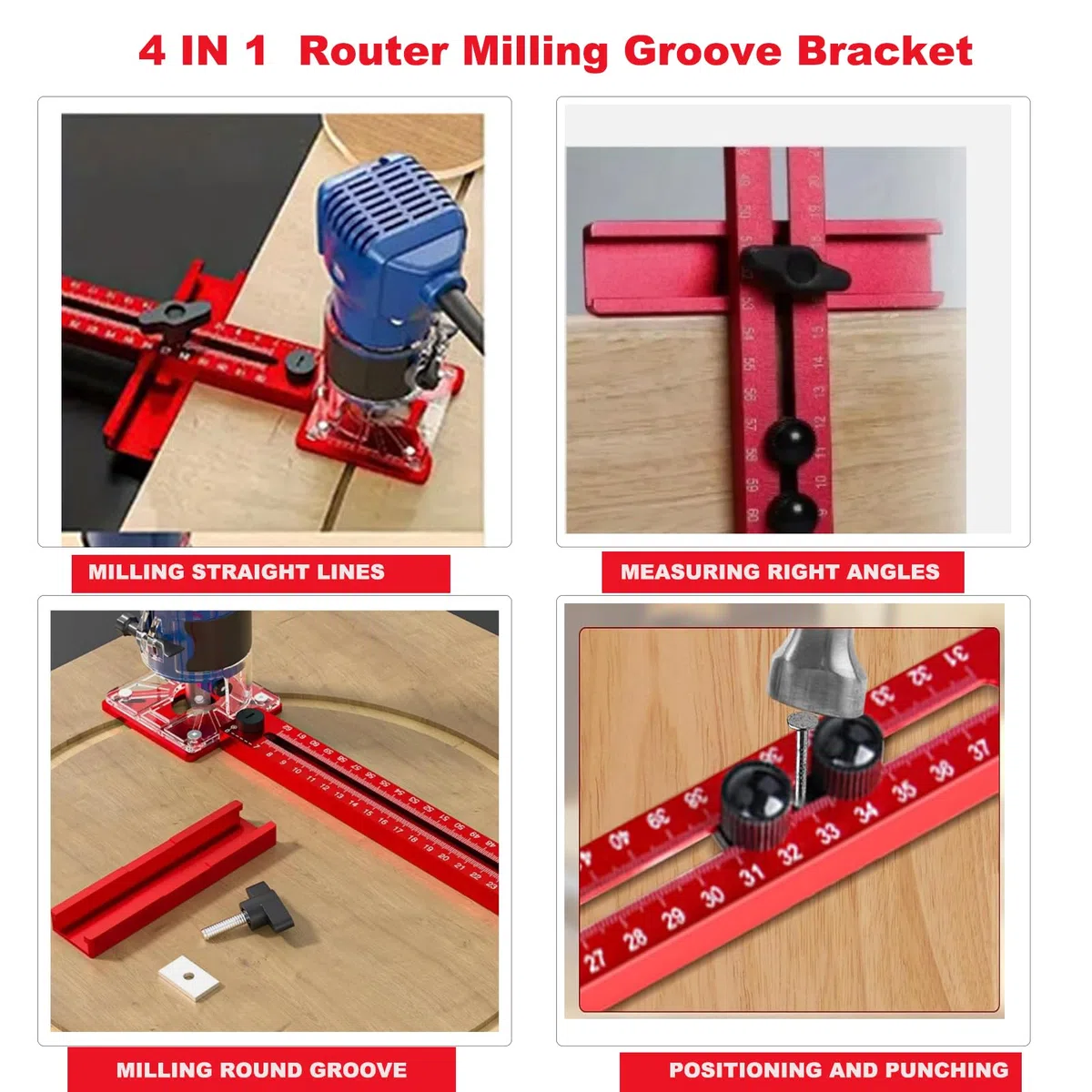 4 in 1 Router per Incisione Scanalature Staffa, Router per Taglio Circolare, Guida Multifunzionale per Router per Armadietti per Taglio Cerchi e Incisione Scanalature