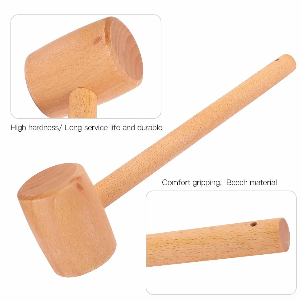Martello in Legno Resistente, per la Lavorazione del Legno e Stampa su Pelle, con Manico in Legno di Faggio Ergonomico, Peso 185g, Lunghezza 295mm