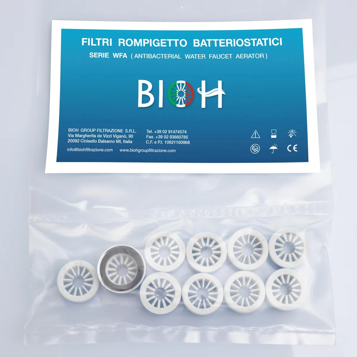 Bioh - Filtro Acqua per Rubinetto: Kit 10 Aeratori Rompigetto Batteriostatici + 1 Raccordo 22F Femmina in Omaggio