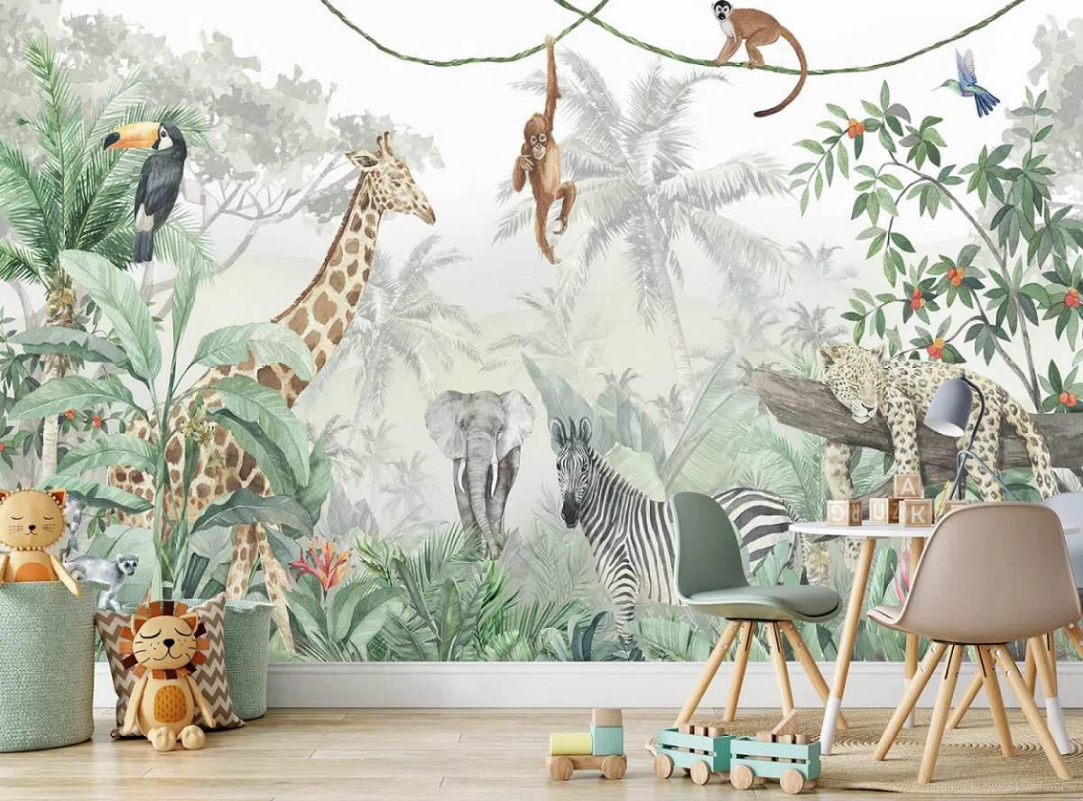 Carta Da Parati 3D Moderna 350X250（Larghezza x Altezza） Moderna Animale Della Giungla Fotomurali Moda Decorazione da Muro XXL Poster Gigante Design Carta per pareti