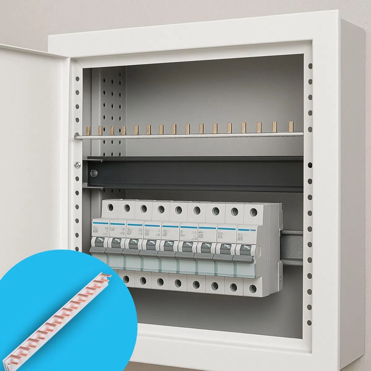 Pettine Alimentazione Da 1 Metro, Per Collegamento Quadro Elettrico, 1P+N 108 PIN Moduli 1000mm, Barra Collettrice per Interruttori Magnetotermici e Differenziali, BusBar Modulare 63A
