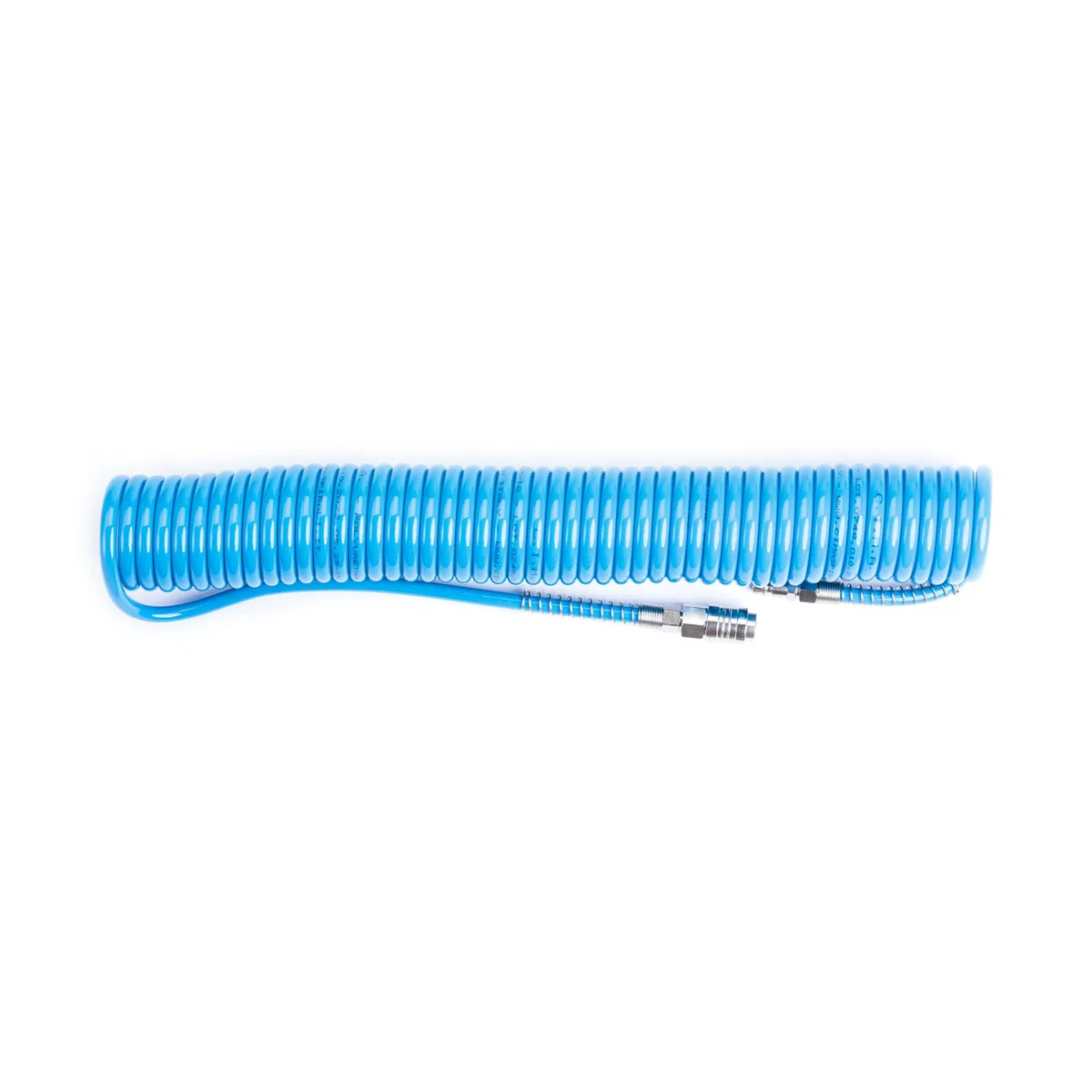 Tubo a spirale per aria compressa in PU poliuretano Ø 6,5 x 10 mm lunghezza 7,5 mt completo di raccordi ad attacco rapido universale. 100% Made in Italy