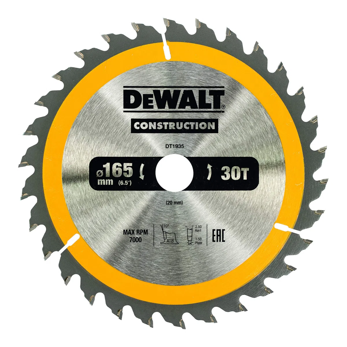 DeWalt Dt1935-Qz Lama Circolare Per Seghe Portatili Edilizia, 165 X 20 Mm, 30 Denti
