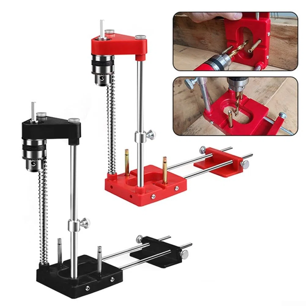 Posizionatore portatile di precisione per la lavorazione del legno, guida regolabile per trapano per fori accurati, 280 x 240 mm (nero)