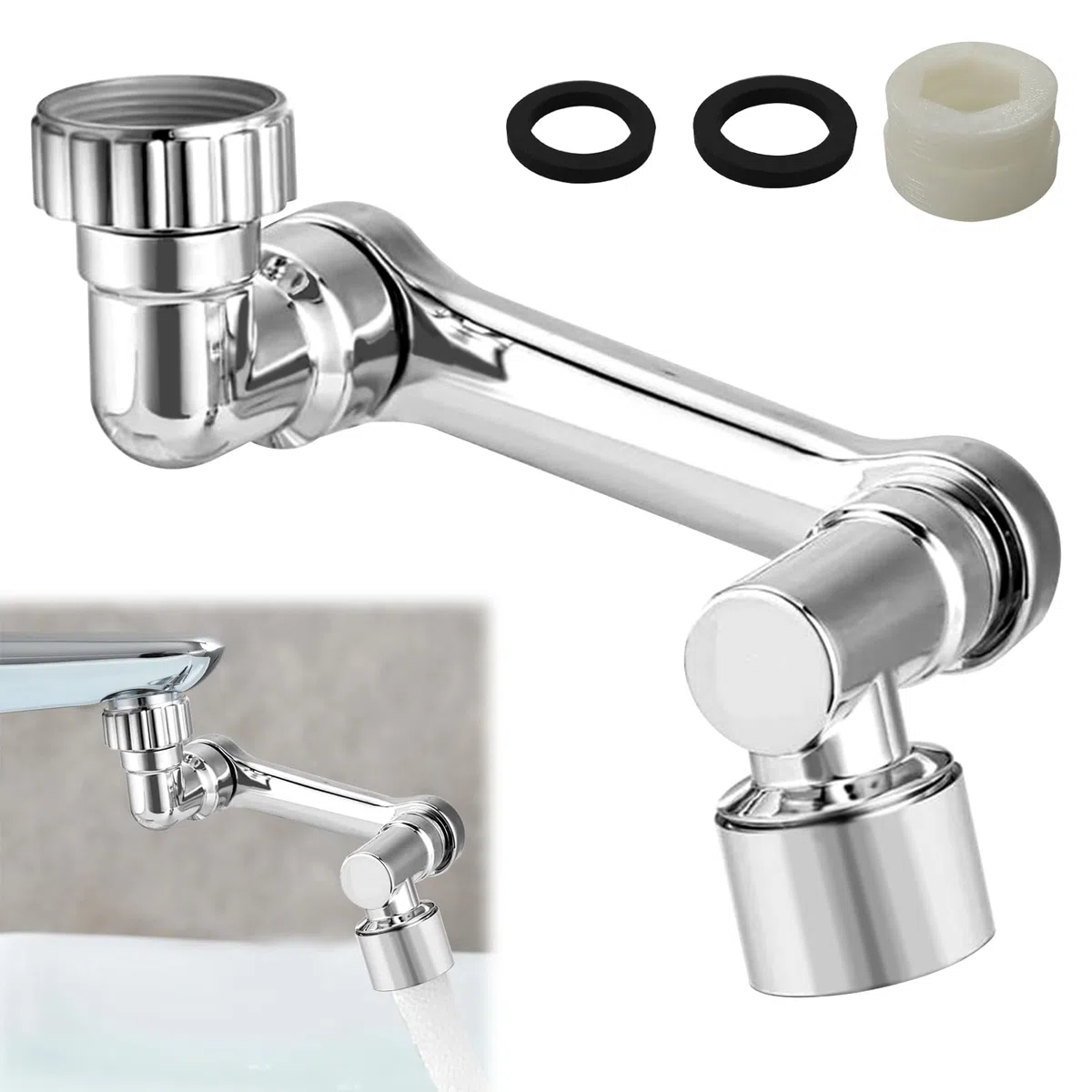 Adattatore per rubinetto di estensione, 1080 gradi, rubinetto di prolunga multifunzione, con adattatore per bagno e cucina