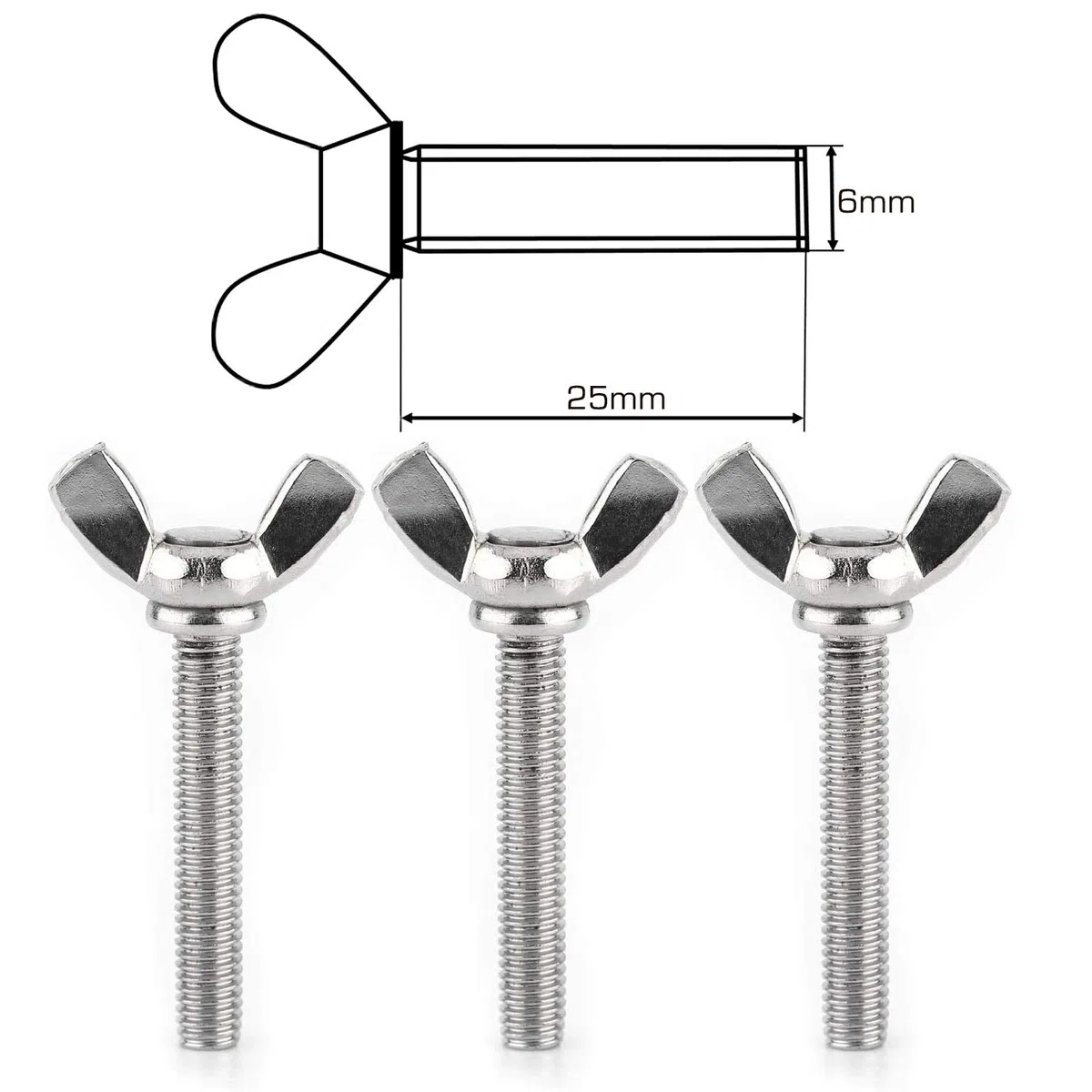 25 viti ad aletta, M6 x 25, in acciaio inox, bella e pratica, con filettatura completa, per display, elettrodomestici, comunicazione