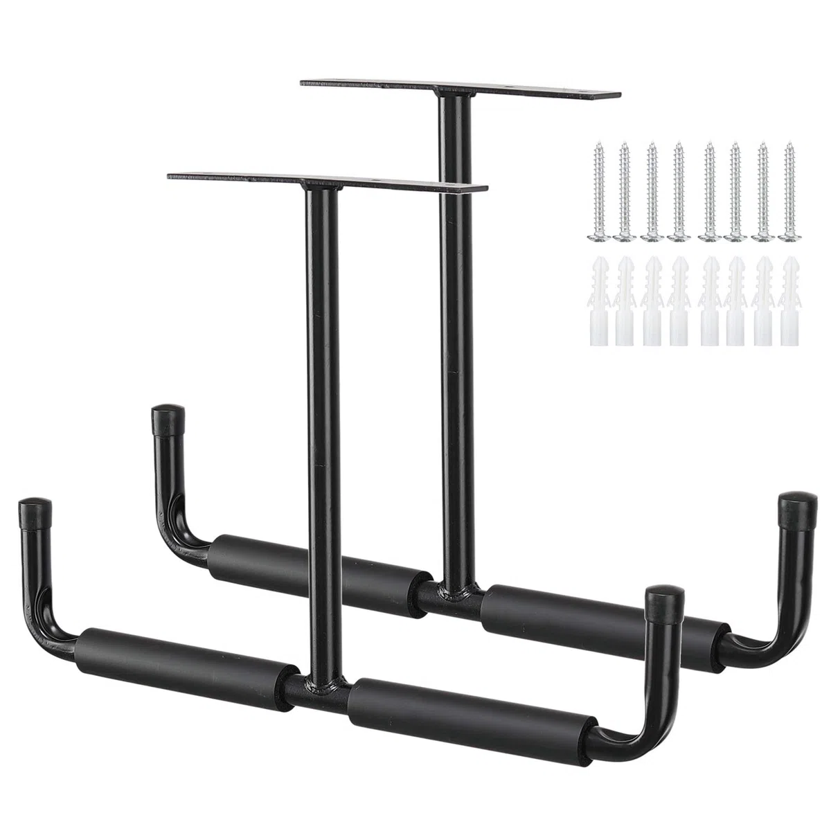 Ganci a soffitto per garage e carichi pesanti in gomma 20 cm, Supporto a soffitto in acciaio a doppia estremità per scala, attrezzi, biciclette, attrezzatura sportiva, Set da 2 pezzi, Nero