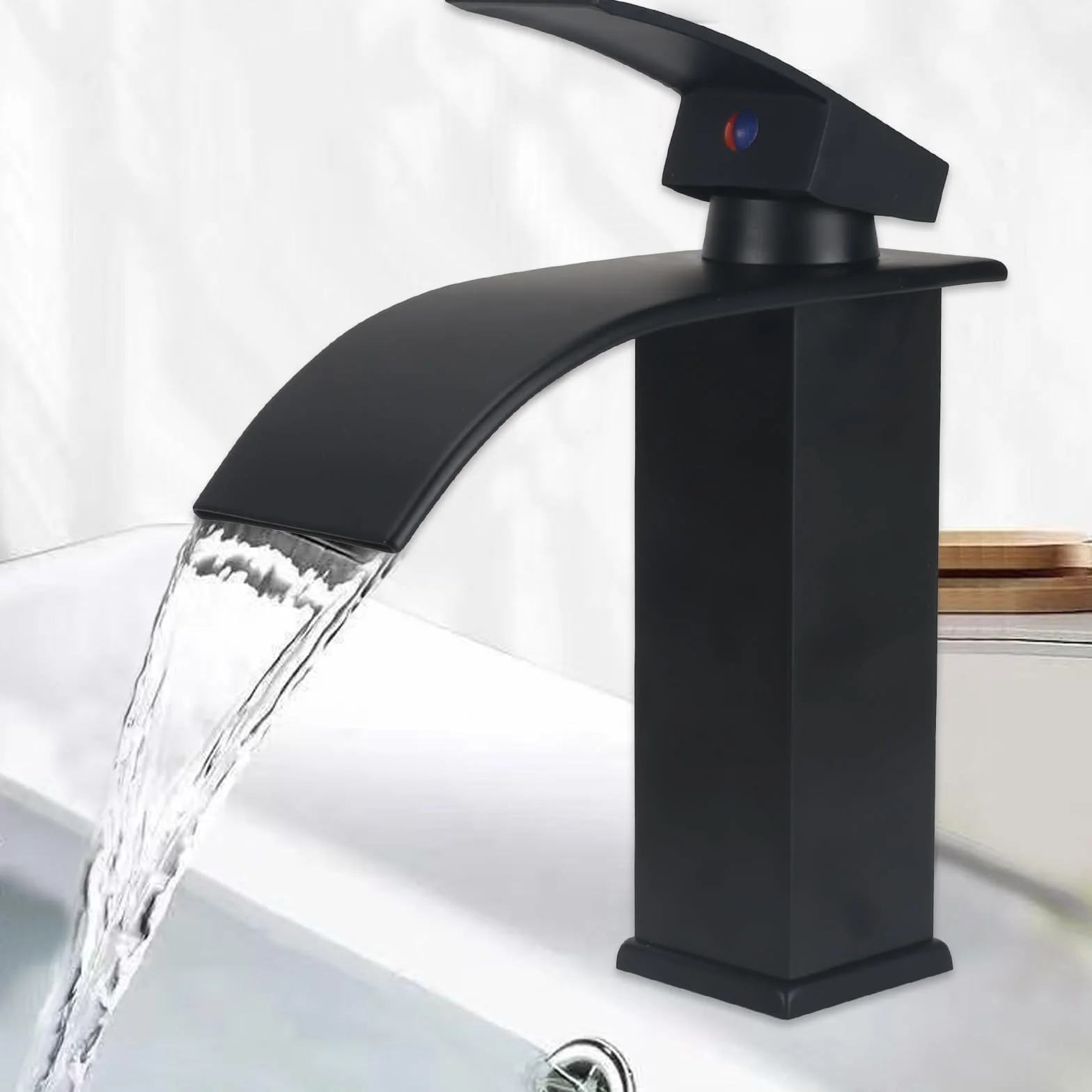Rubinetto Bagno Lavabo Miscelatore Lavabo Bagno Rubinetto per Lavabo a Cascata Rubinetto Lavabo Cascata con Altezza del Beccuccio di 110 MM Miscelatore Monocomando con Finitura Cromata Nero