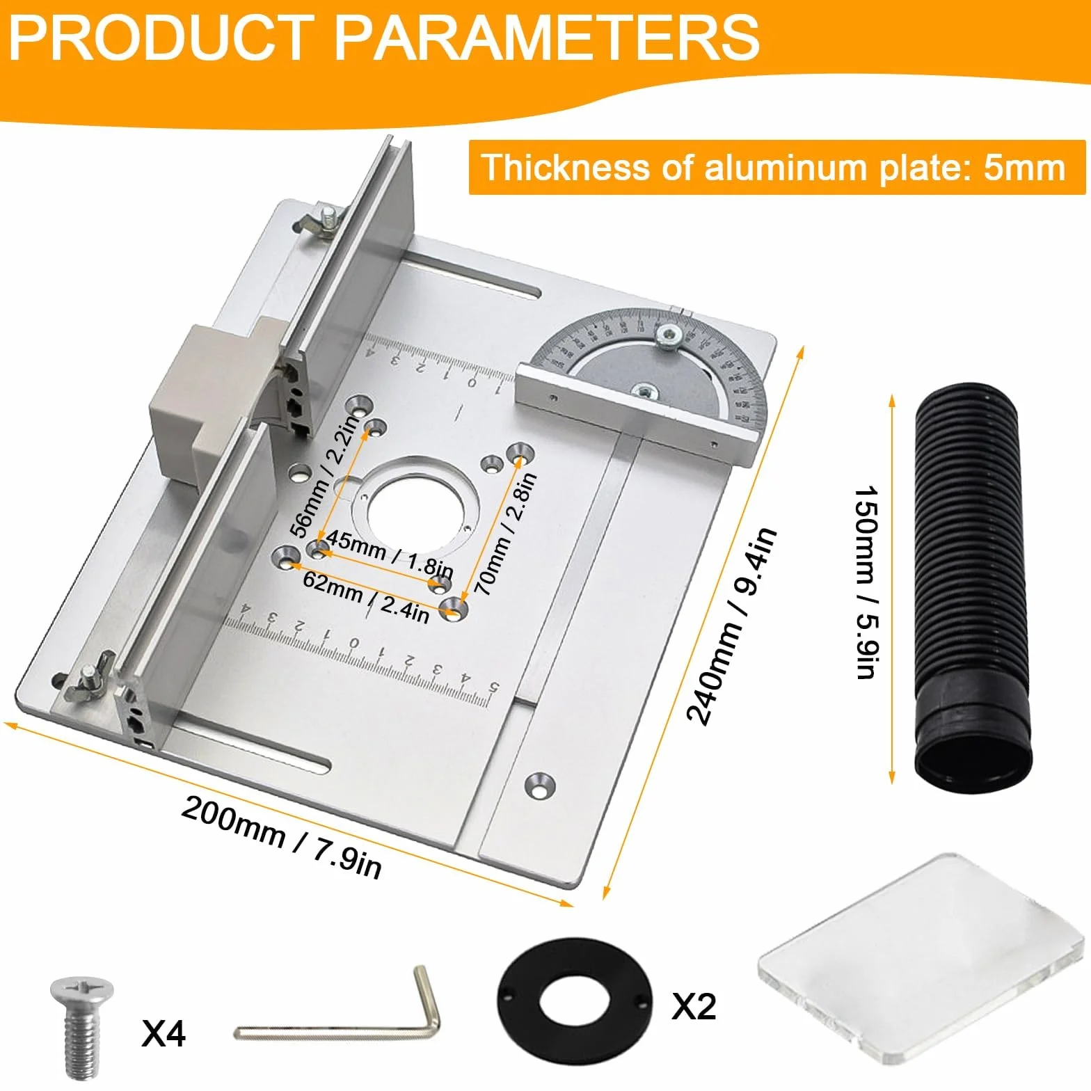 Set di 3 Piastra per Fresatrice Legno Argento, Piastra Inserimento Alluminio per Tavola Router, Strumento Troncatura Ausiliario per Incisione per il Piano del Tavolo per Macchina da Taglio