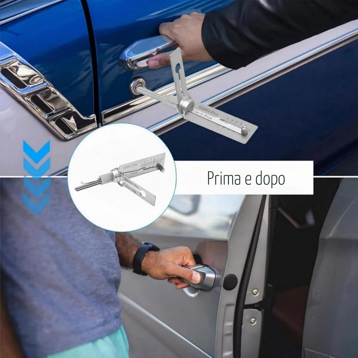 SS001 Pro Lock Pick Tool,2 in 1 Kit di picking serratura & Master Key Decoder,grimaldelli in acciaio inox per principianti,Serrature pratiche per serratura serratura,Set di grimaldelli per serrature