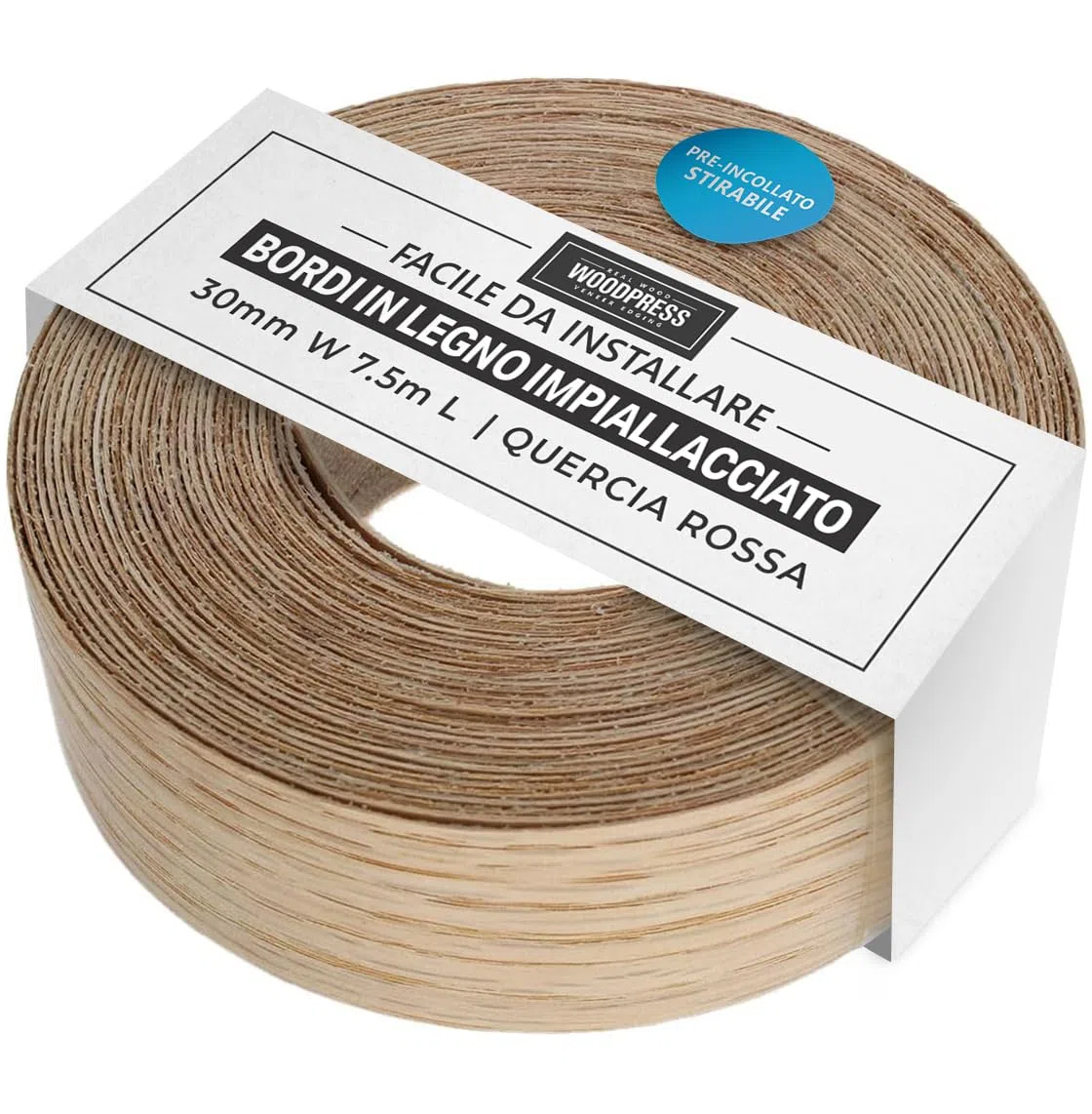 Bordi termoadesivi 30 mm in vera quercia rossa – Rotolo da 7,5 m – Nastro per impiallacciatura in legno pre-incollato per una facile applicazione fai-da-te