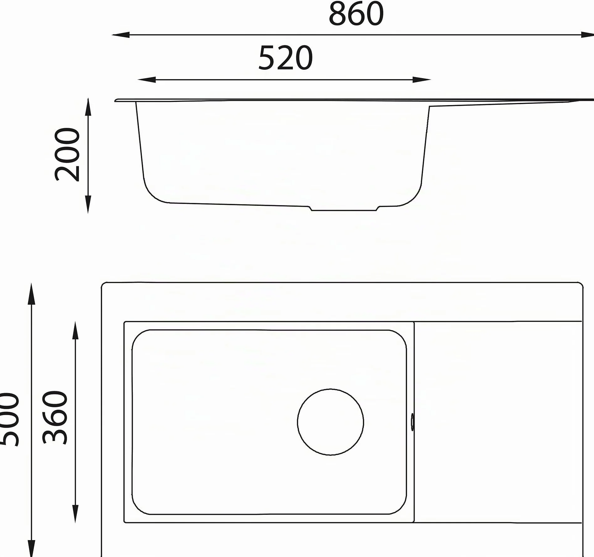 Respekta Lavello da Cucina Denver in Mineralite Color Grigio Antracite, Lavello da Incasso con 1 vasca, dimensioni 86 x 50 cm, Lavello Adatto per Mobili Sottolavello da 60 cm di Larghezza