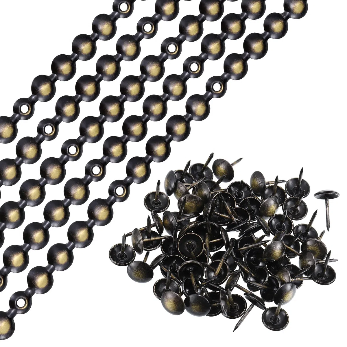 QUARKZMAN 5pz Tappezzeria Chiodi Strisce, 1Metro Lucido Decorativo Chiodo Rifiniture per Divano Testata Sedia Mobili con Tappezzeria Chiodi (11mm Nero-oro)