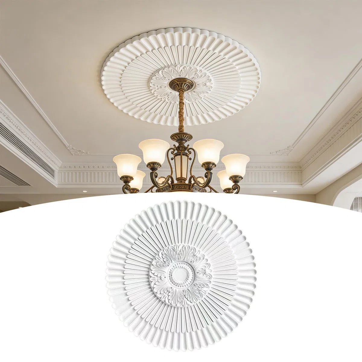 Rosone Da Soffitto, Placca Decorativa per Soffitto con Ornamenti Artistici E Facile Installazione per Interni, Diametro 40 cm