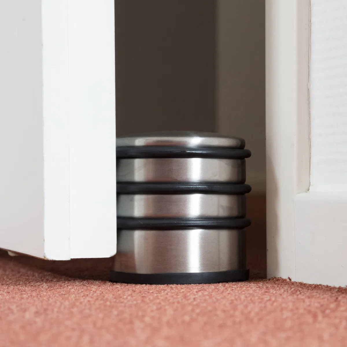 Relaxdays Fermaporta in Acciaio Inox, Set da 4, H x D: 7,5 x 7 cm, Blocca Porte Pesante e Antiscivolo, Argento Nero