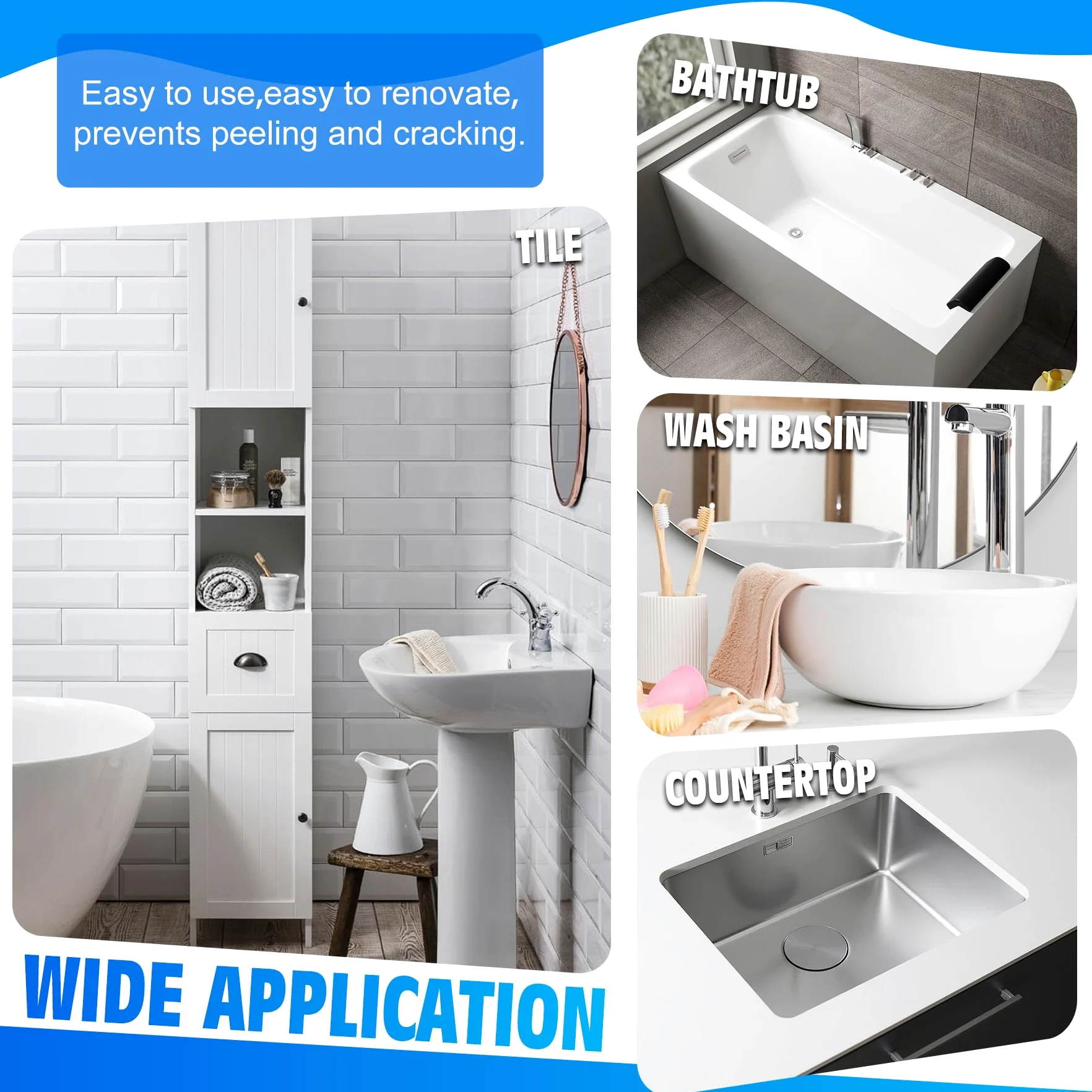DecorRom Vernice per Vasca da Bagno Bianca 500g, Vernice per Piastrelle, Kit per Rinnovamento Vasca da Bagno e Lavandini, Resistente all'Acqua e Antigraffio con Attrezzi