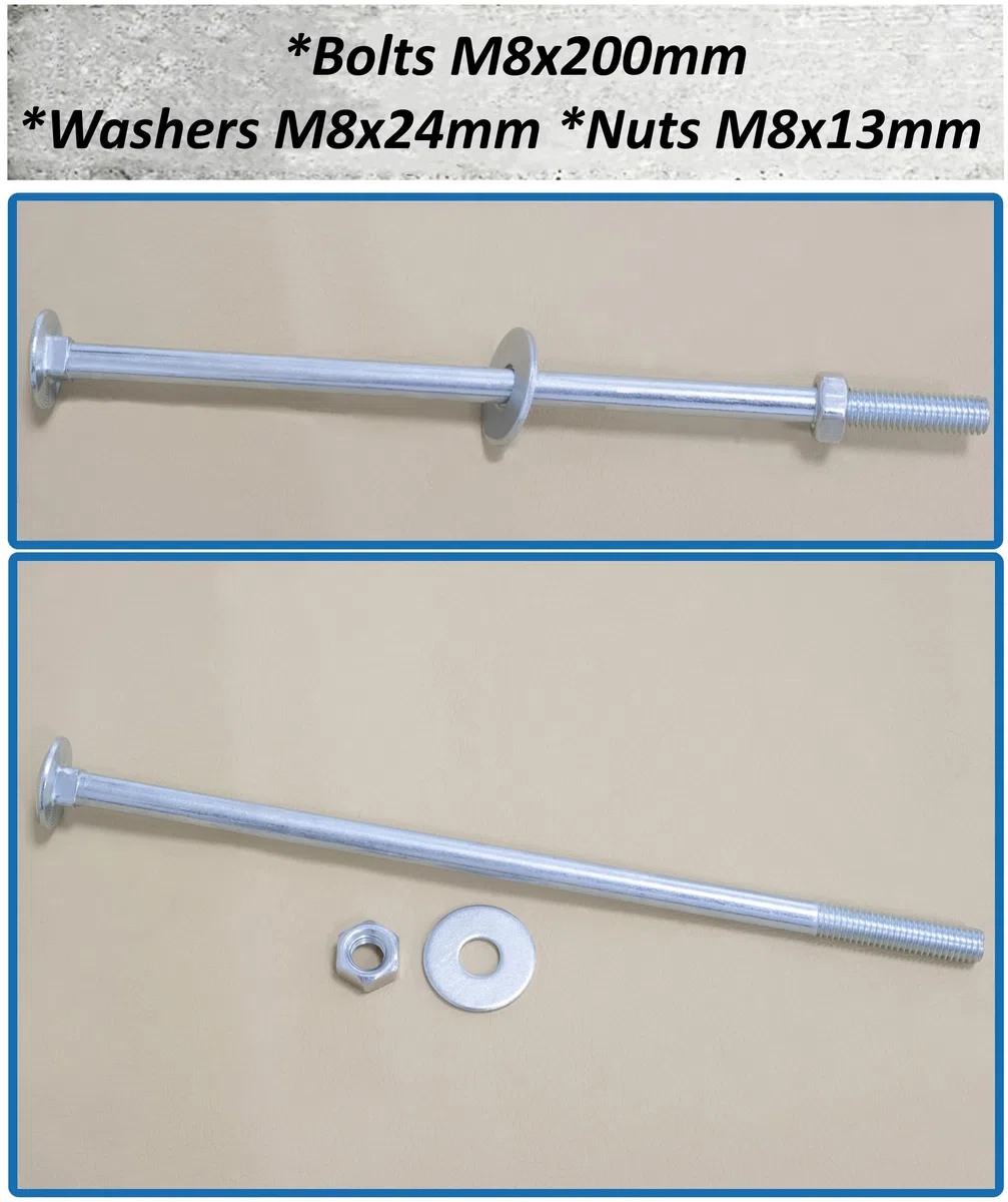 AERZETIX Set di 15 bulloni viti a testa tonda con quadro sottotesta M8x200mm / rondelle e dadi M8 / acciaio zincato/per fissaggio e assemblaggio