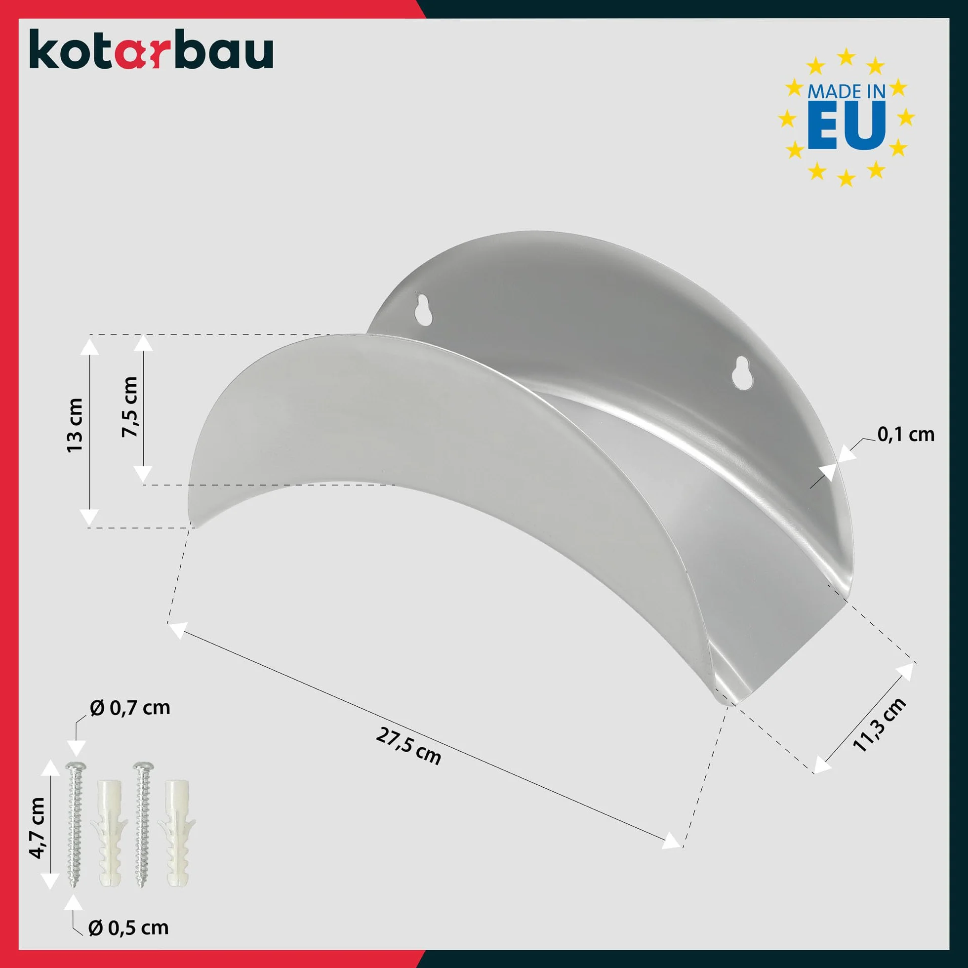 KOTARBAU® 2 Pezzi Supporto da Parete per Tubo 275 x 113 mm in Acciaio Zincato Argento per Tubi da Giardino Appendiabiti