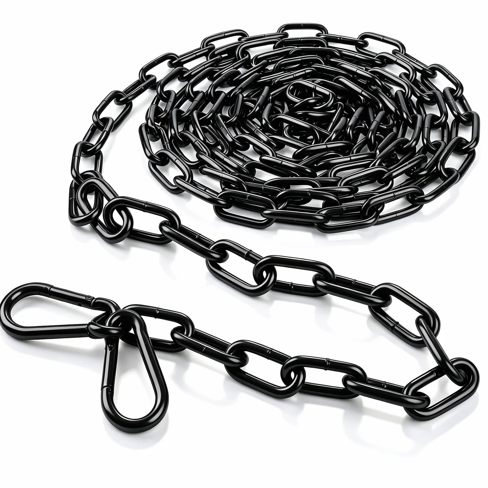 Catena a maglie al metro, 2M catena nera, 6 mm catena in acciaio metallo, catena in acciaio al carbonio pesante con moschettone per catena a dondolo, catena per poltrona sospesa, catena ad