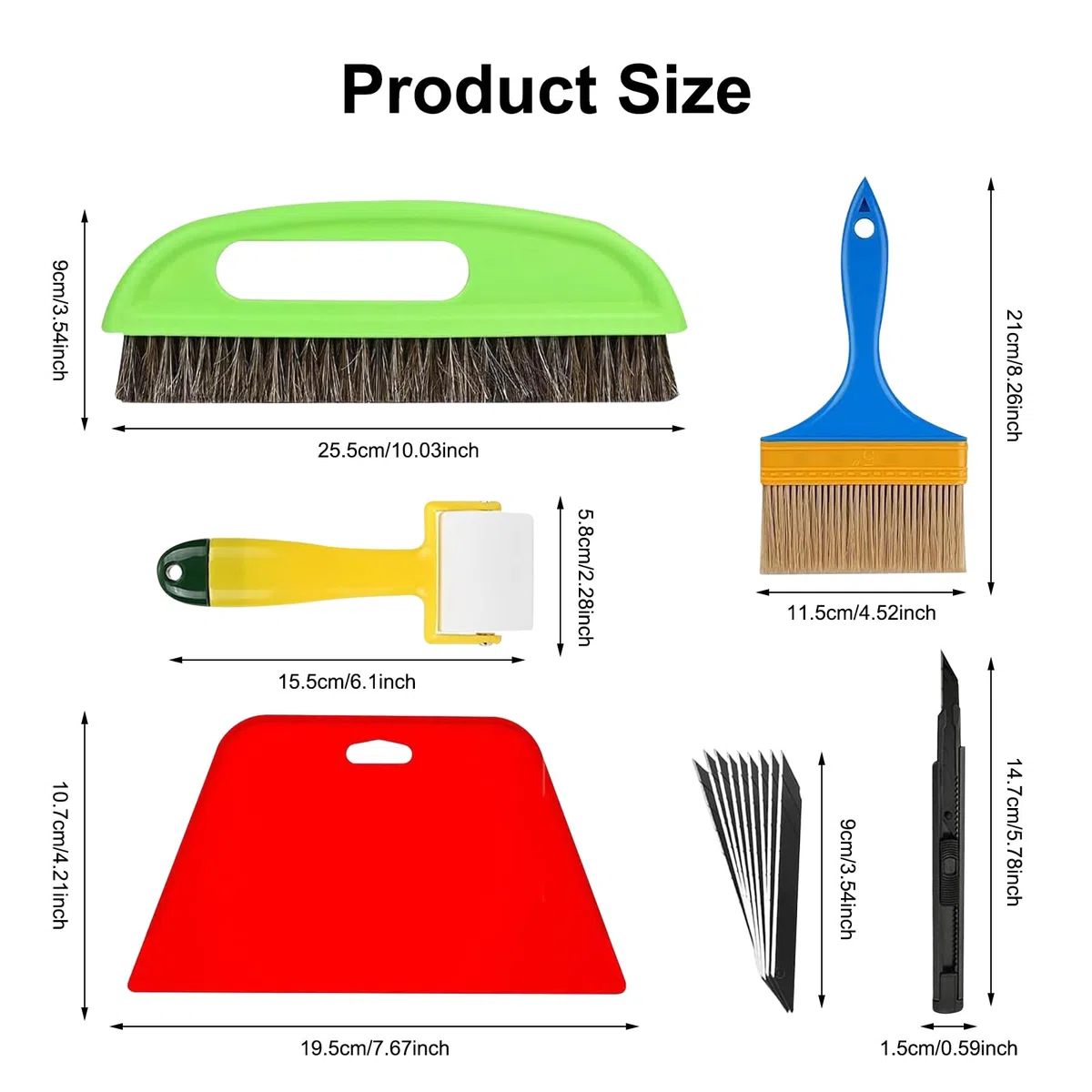 Set di 6 attrezzi per tappezzeria, set di strumenti inclusi carta da parati, spazzola per tappezzeria, coltello da tappezzeria, carta da parati, set di tappezzeria per contatto adesivo, pellicola per