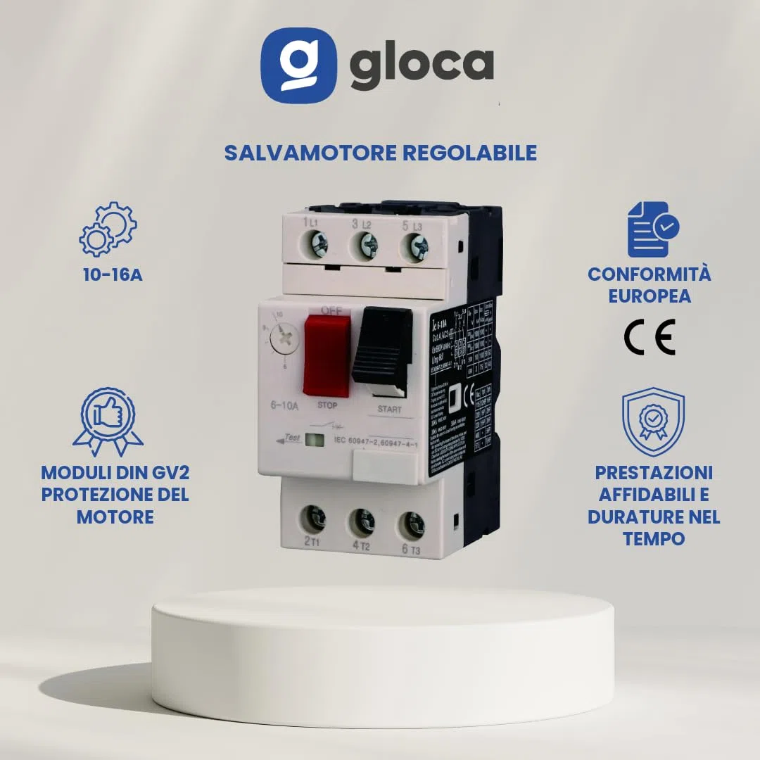 gloca Salvamotore Regolabile MODULI DIN GV2 Protezione Del Motore (10-16 Ampere)