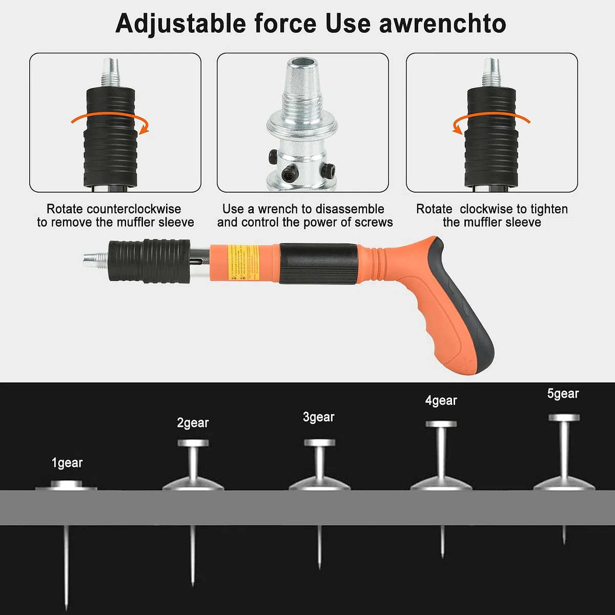 Pistola per unghie manuale con 200 chiodi rotondi, pistola silenziosa manuale per penetrare nelle pareti di cemento. (Chiodatrice+200 chiodi)