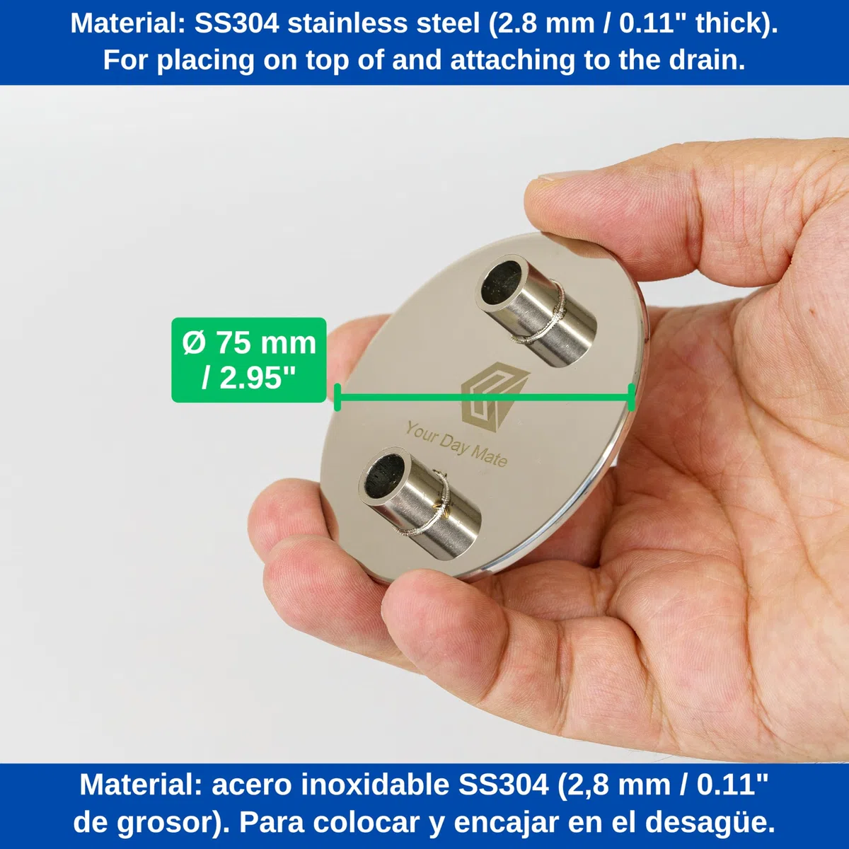 Coperchio in acciaio inox per scarico doccia, Ø 75 mm, compatibile con il set di scarico Viega Domoplex, sostituisce il modello 6930.0, per piatto doccia con foro di scarico Ø 52 mm, coperchio doccia