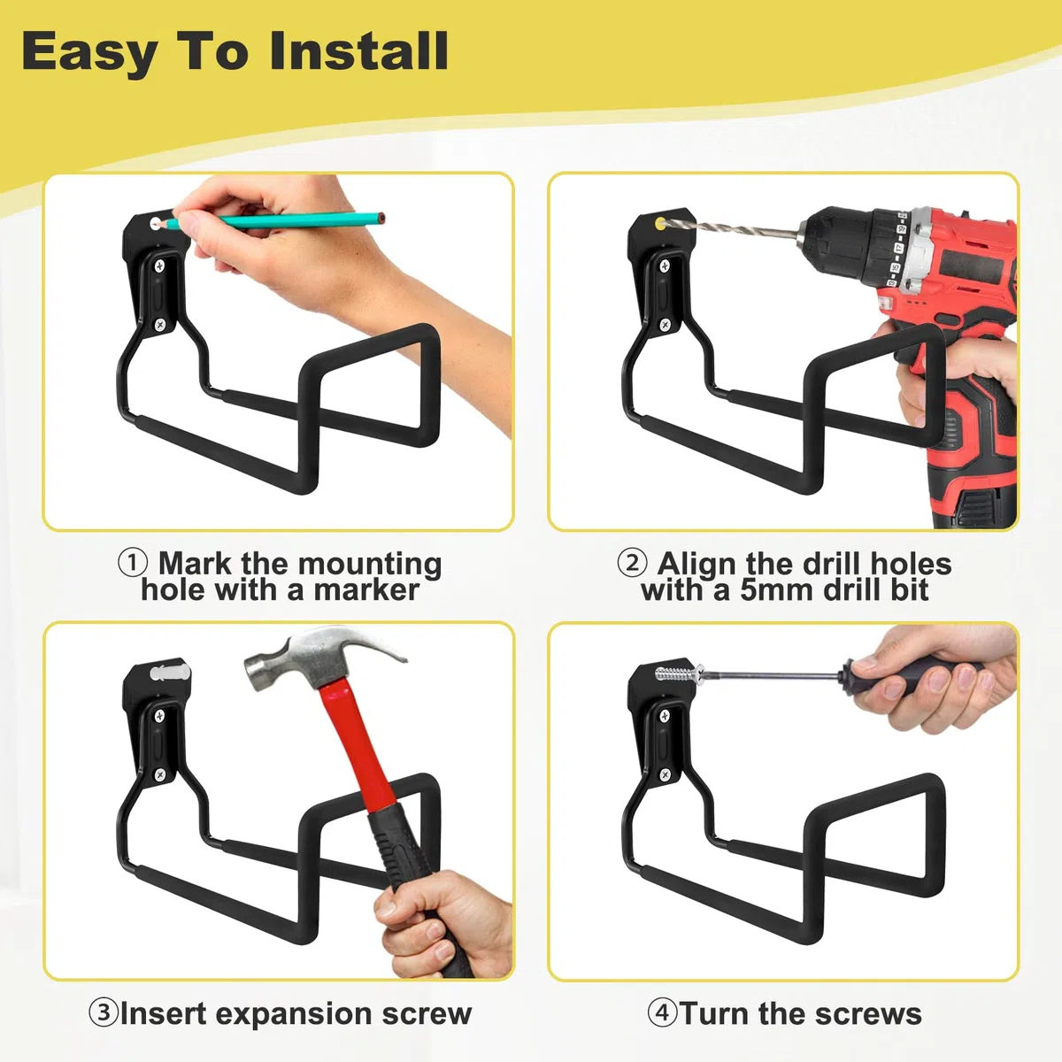 2 Pcs Porta Tubo Giardino Metallo, Supporto Tubetto Flessibile Appendere Parete, Ganci Tubone Acqua Ferro Robusti, Utensili Organizzazione Domestico Durevole per Esterno, Garage, Biciclette (Nero)