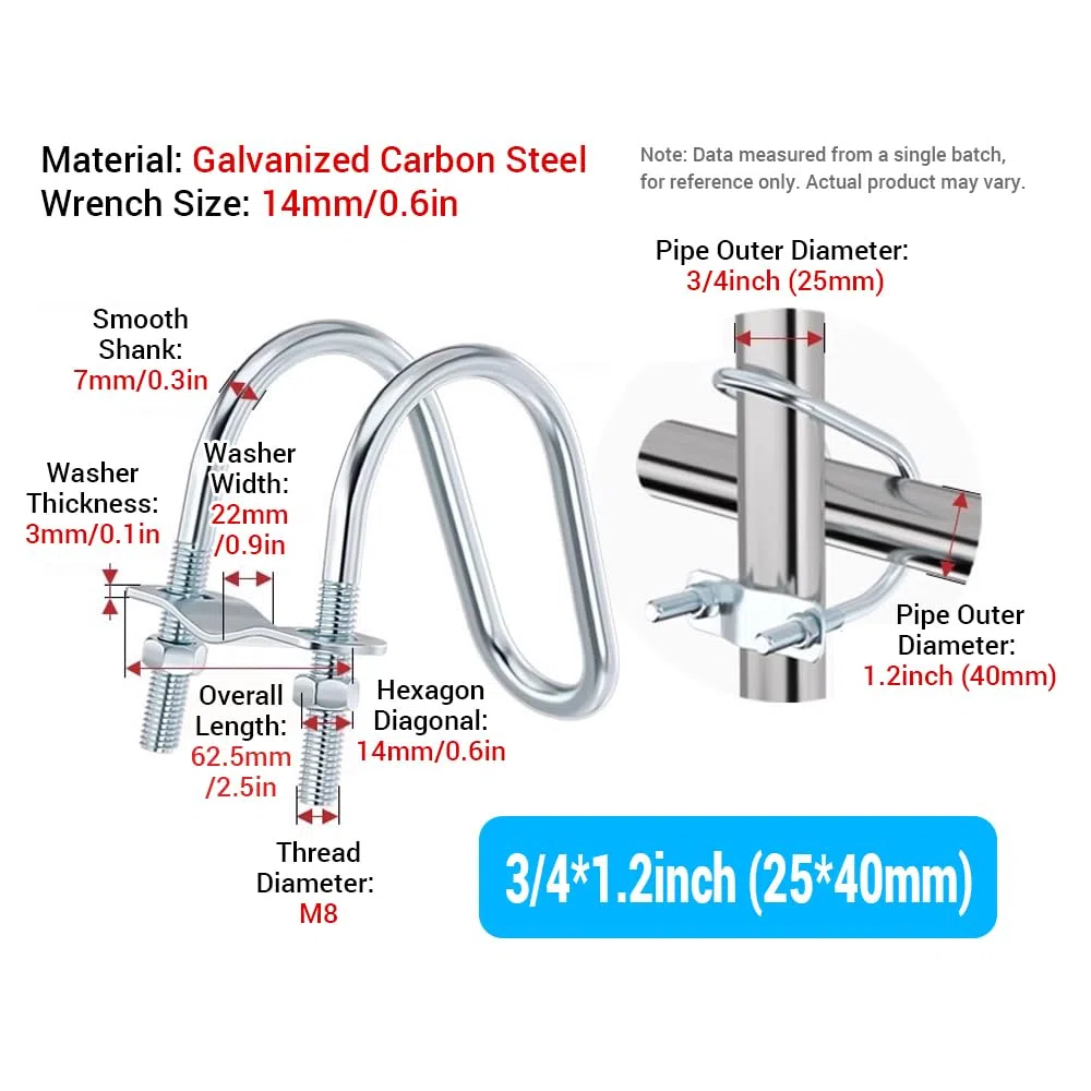 10 morsetti a croce con doppio bullone a U, materiale zincato per tubo 1,2"x3/4" (25x40 mm) Connettore per impalcature per serre