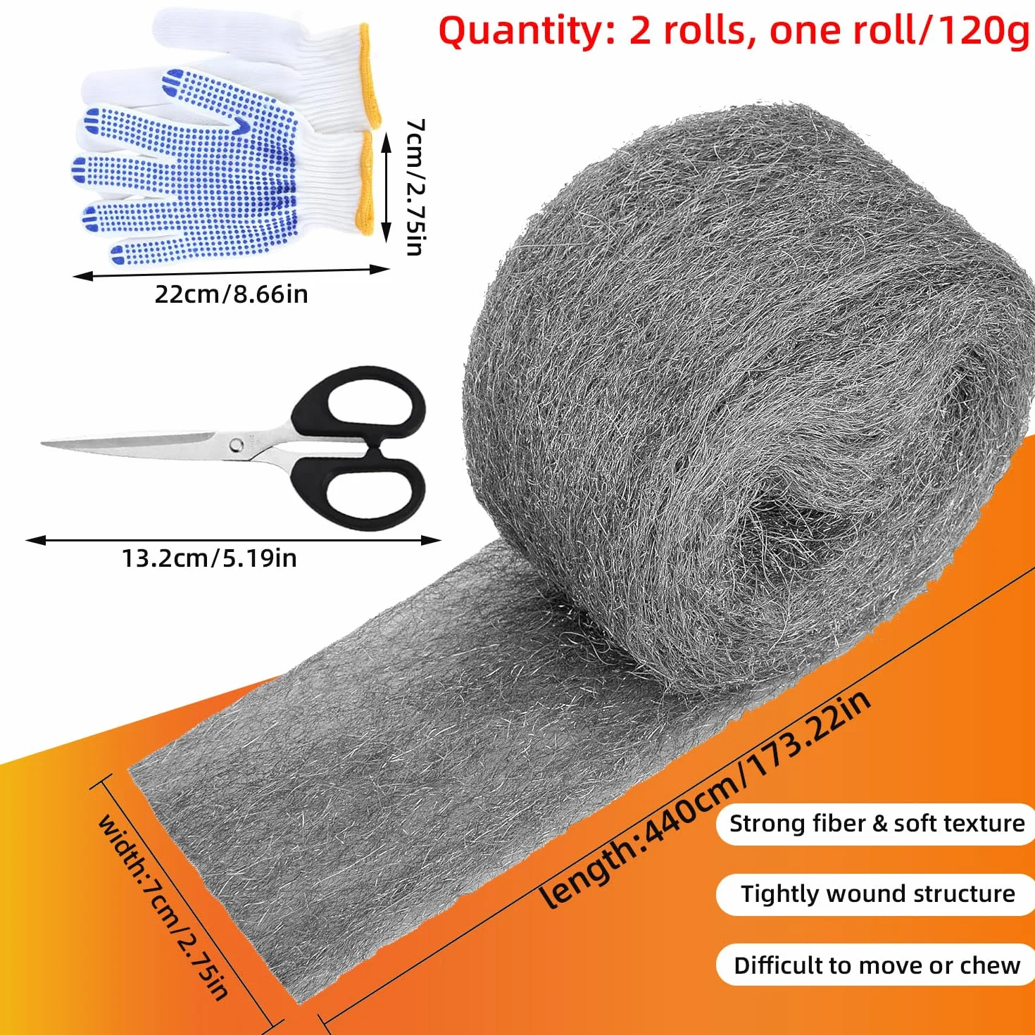 Lana D'acciaio 0000 Fine Lana di Acciaio Pastiglie Lana Acciaio Steel Wool con Guanti e Forbici Gratuiti per Tenere Lontani Topi Roditori Insetti Parassiti e Lucidare Pulire Superfici Delicate 2Pezzi