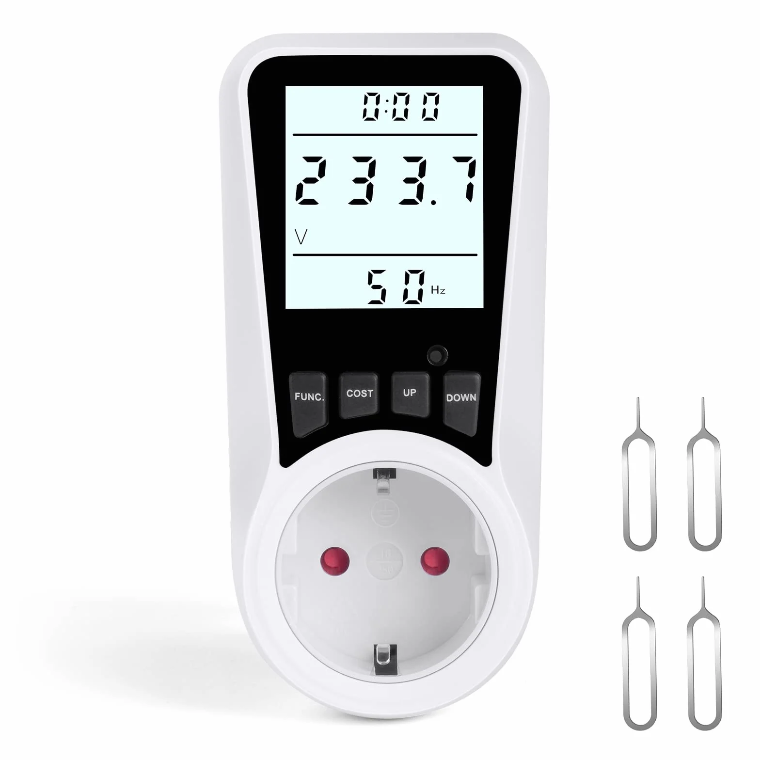 Flintronic Misuratore Consumo Elettrico, Misuratore di Potenza con 16A/3680W Protezione da Sovraccarico, 7 Modalità di Monitoraggio, con display LCD retroilluminato, Wattmetro Misura Consumo