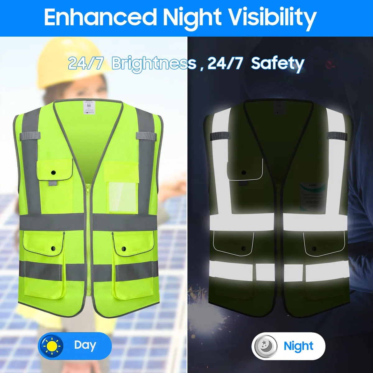 Gilet di sicurezza ad alta visibilità, arancione/giallo, EN ISO 20471, 7 tasche ad alta visibilità con bottoni automatici, riflettente e lavabile, per la sicurezza edile e personale