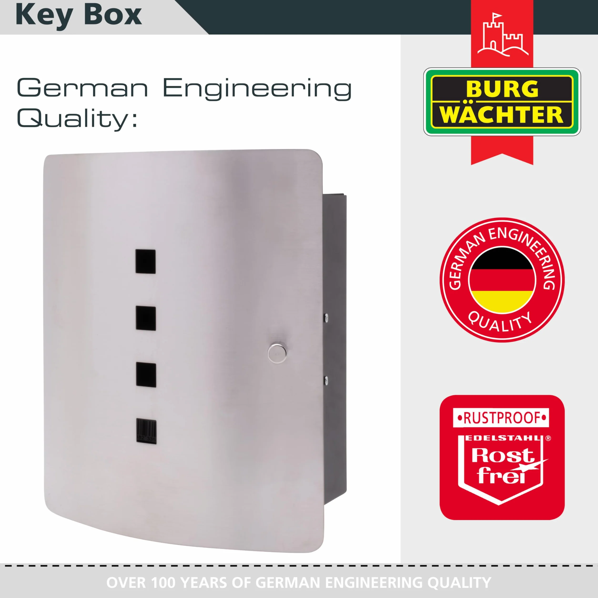 BURG-WÄCHTER Cassetta portachiavi con 10 ganci e chiusura magnetica, Armadietto per chiavi Quad 6204/10 Ni, Acciaio inox/lamiera d’acciaio, Argento/nero