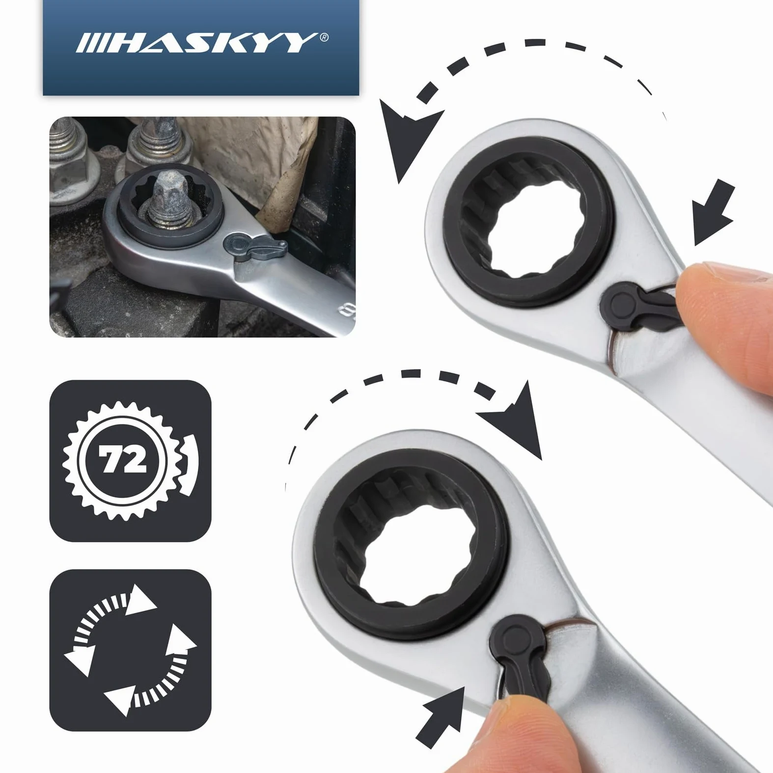 HASKYY - Set di chiavi a cricchetto a doppio anello, 3 pezzi, SW 8-19 mm in sacchetto di sistema I 8-10x9-11 I 12-13x14-15 I 16-17x18-19