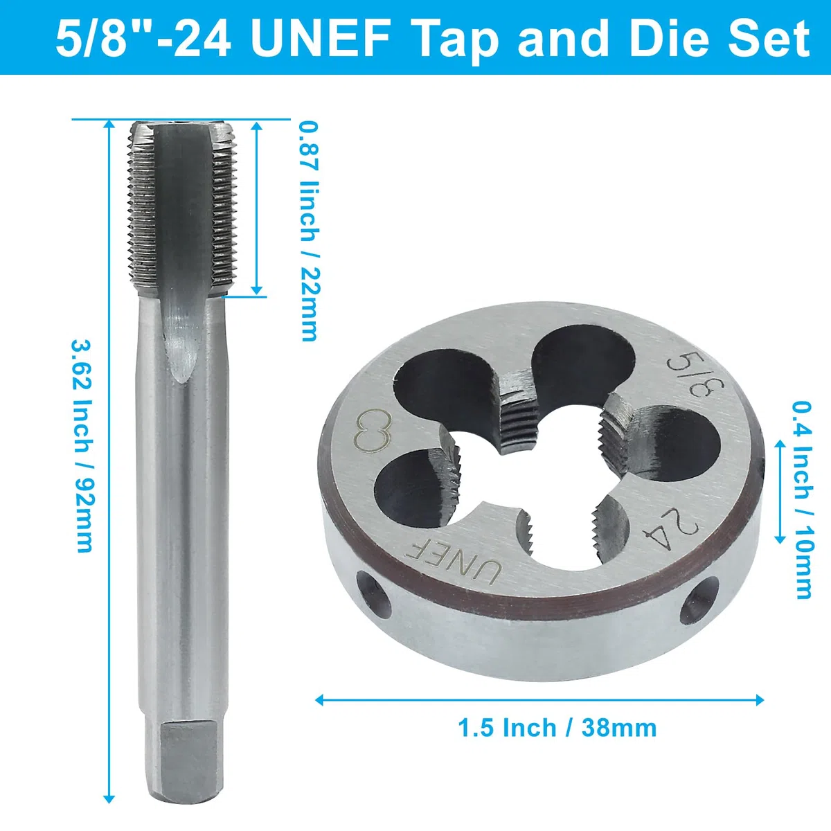5/8"-24 UNEF Tap and Die Set, HSS Macchina Filettatura Tap Die Set, 5/8 x 24 UNEF Filettatura Destra Maschiatura Strumento
