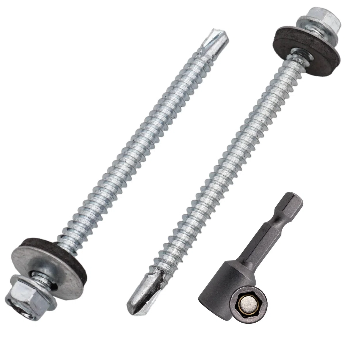 SKIR'CO (50 pezzi) Viti per tetti zincate 5,5 x 75 mm, Testa esagonale, Viti autoperforanti DIN 7504-K con rondelle di tenuta EPDM