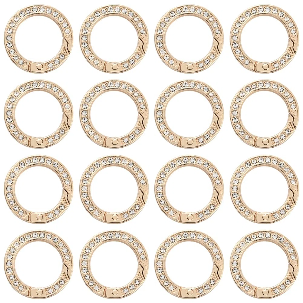 1 scatola Da 16 pezzi Da 28mm con Molla In Oro Anelli Portachiavi con Strass Anello Elastico Rotondo Piccolo Moschettone In Metlega Ganci per Portachiavi per La Creazione di Gioielli Accessor
