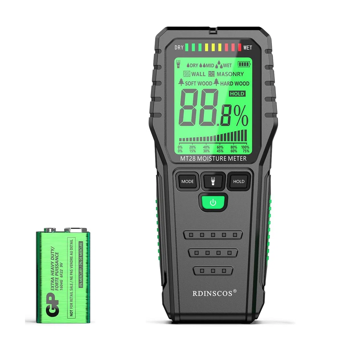 Misuratore di Umidità del Legno, Igrometro Digitale Professionale Rilevatore di Umidità per Legni, Muri e Pavimenti Tester di umidità Tester (MT28)