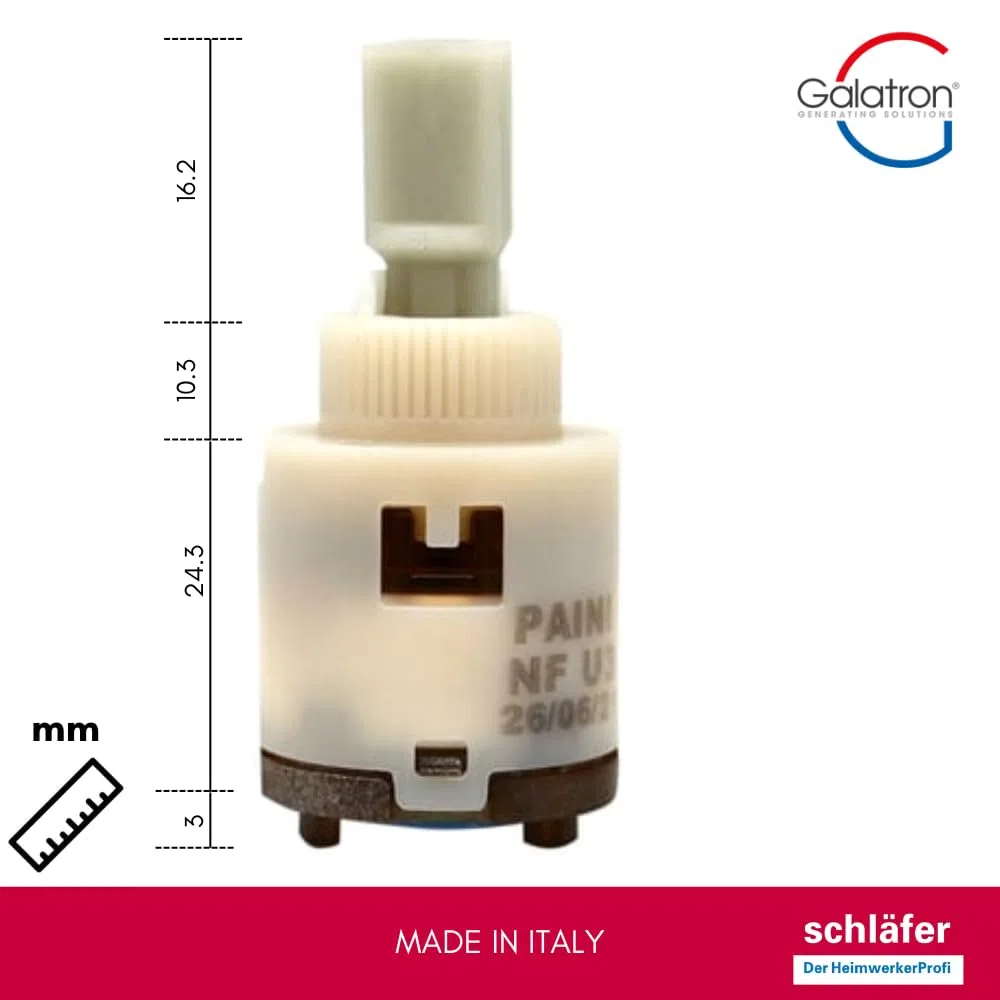 Schläfer 450025 - Cartuccia di Ricambio Galatron G25 TR - D.25, Bassa (25mm x H 54mm) 2 piedini per Miscelatore Paini, Paffoni, Fantini, Rubinetto Bagno, Doccia e Cucina, Kit Riparazione Antigoccia