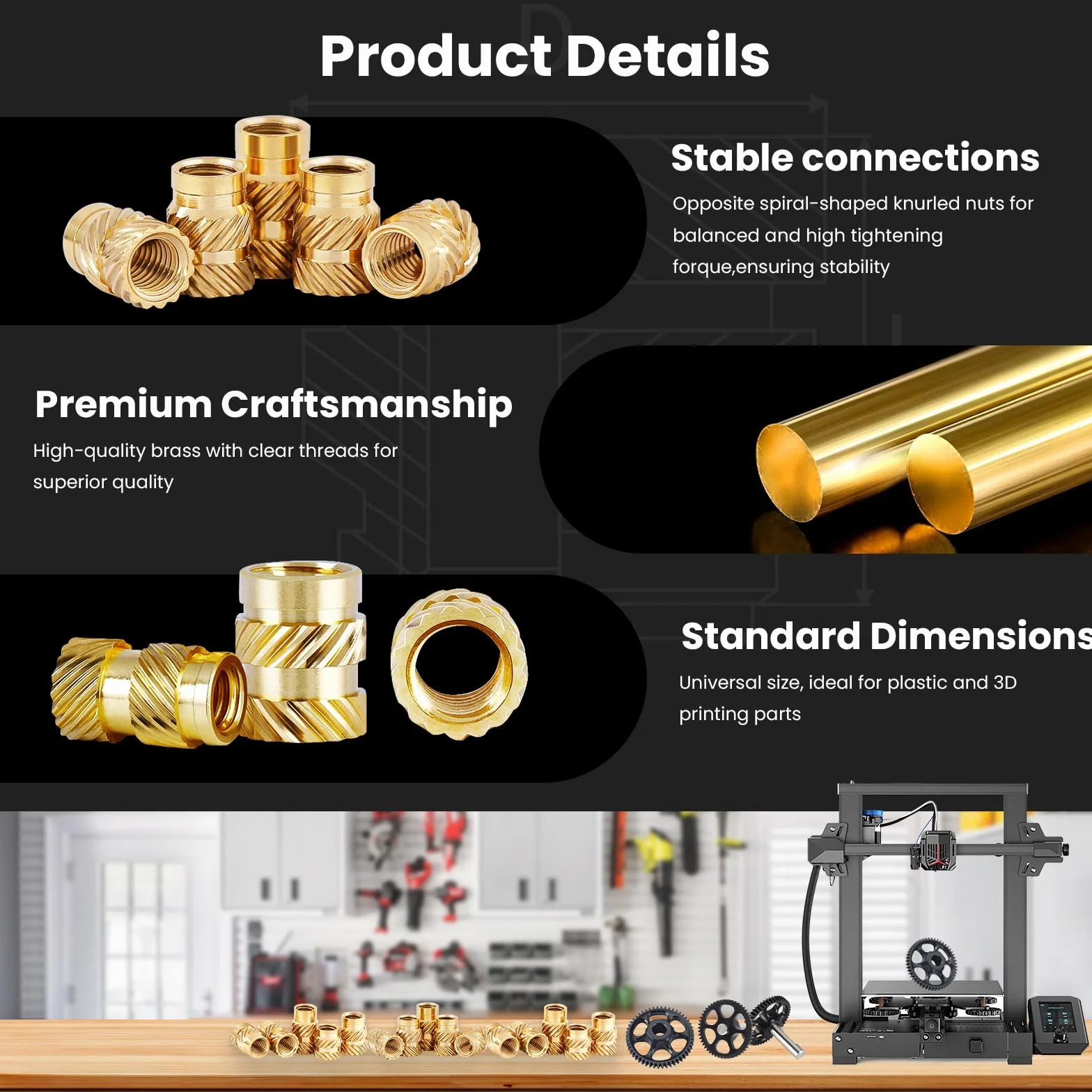 Inserti filettati da 1/4"-20x5/6/8/10/5x8 - 150 pezzi - Assortimento di scatole - Inserti in ottone per componenti di stampa 3D e parti in plastica