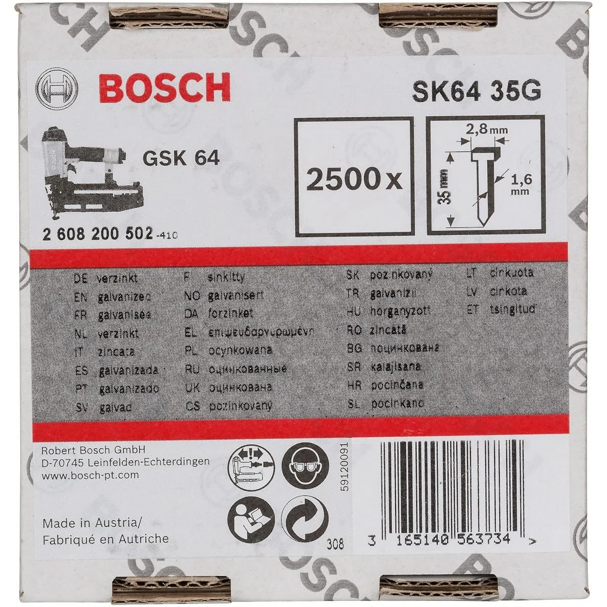 Bosch 2608200502 - Chiodo a testa svasata 1,6/16g SK64 35G