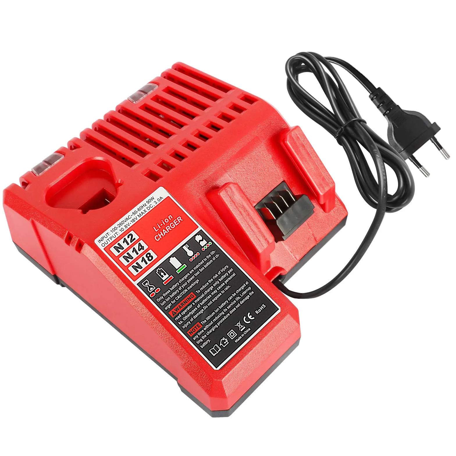 Powarobor Caricatore rapido multi-voltage 12 V 18 V compatibile con strumenti Milwaukee M18 18 V/M12 12 V agli ioni di litio