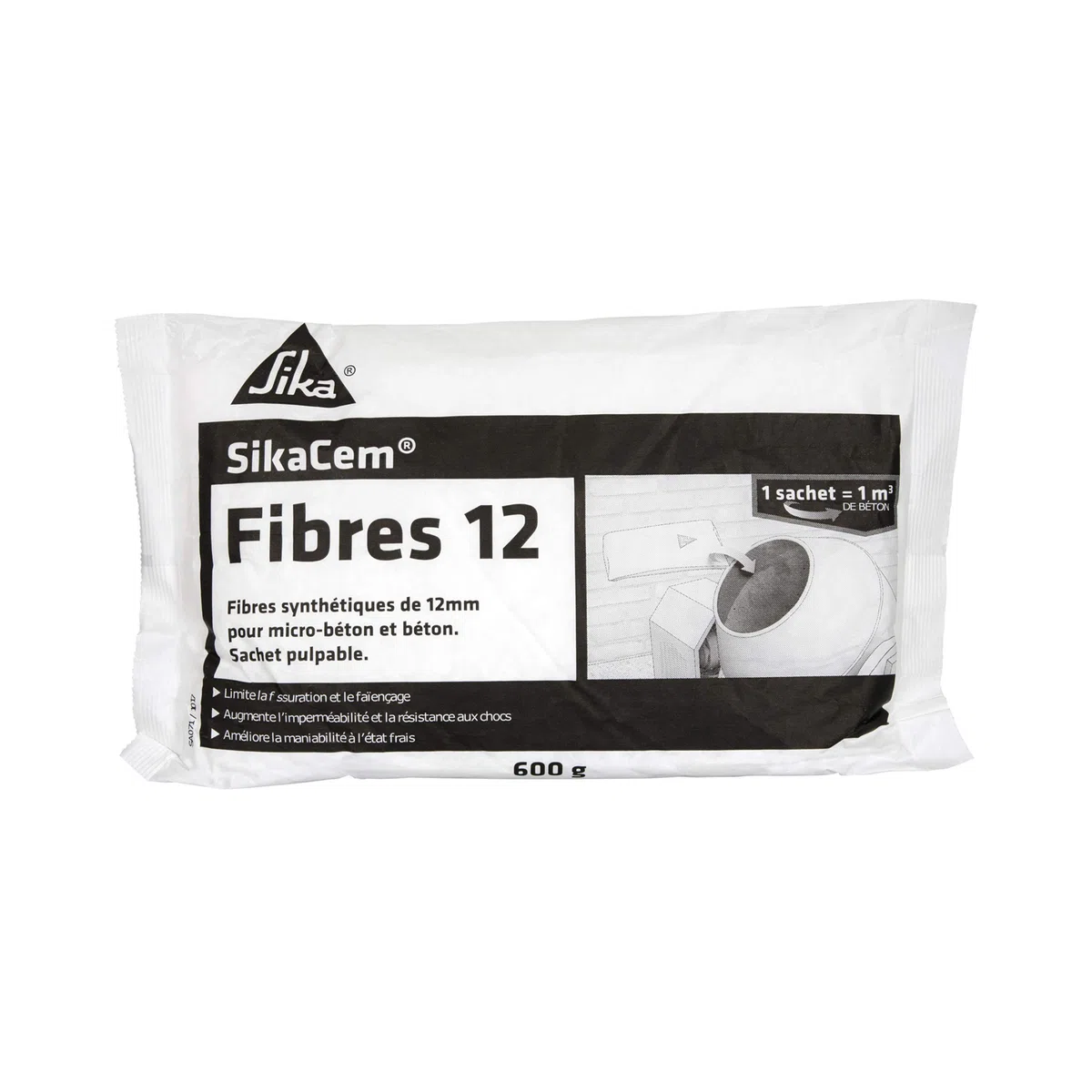 SIKA - Fibre sintetiche da 12 mm per microcalcestruzzo e calcestruzzo - SikaCem Fibre 12 Bianco - Limite la fessurazione - Aumenta l'impermeabilità e la resistenza agli urti - Pronto all'uso - 600 g