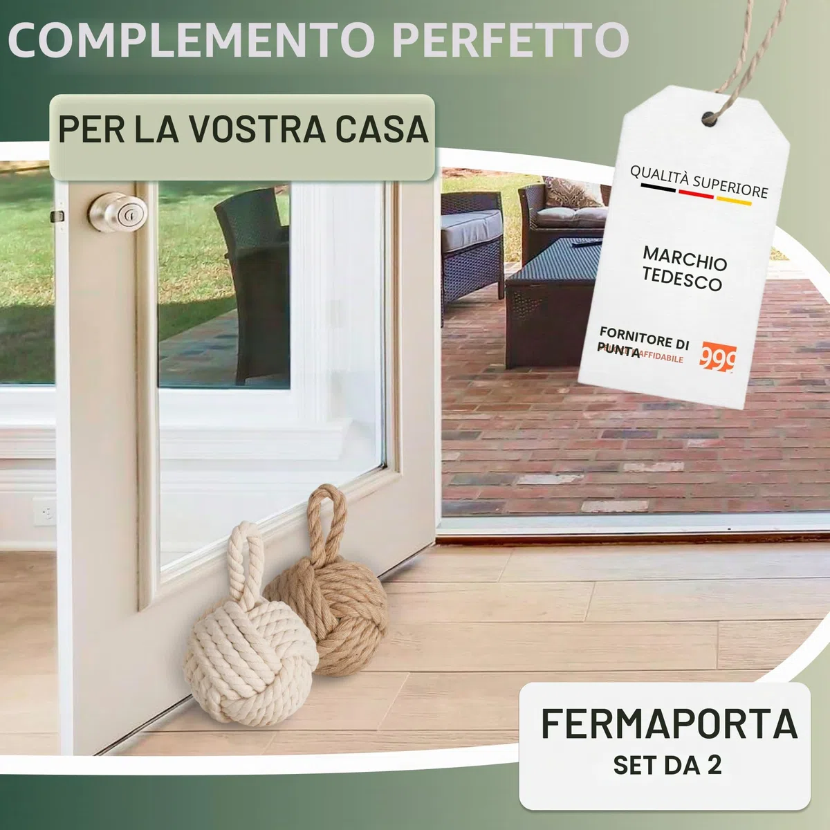 Set di 2 fermaporta decorativi in iuta naturale e bianco crema, fermaporta per porta, fermaporta a forma di nodo naturale, sfera con passante, circa 1,5 kg