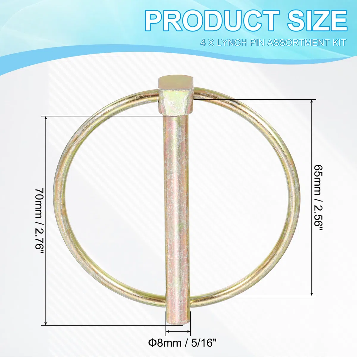 PATIKIL Perno Bloccaggio 5/16 x 2.76", 4Pz Kit Assortimento Perni Bloccaggio per Albero Perni Hardware con Anello per Carrelli Rimorchi Trattori Agricoli (8x70mm)